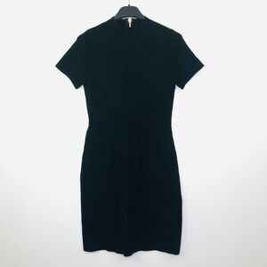 Eliza J Women's Small Sweater Dress Black Funnel Neck Short Sleeve Sheath BG26